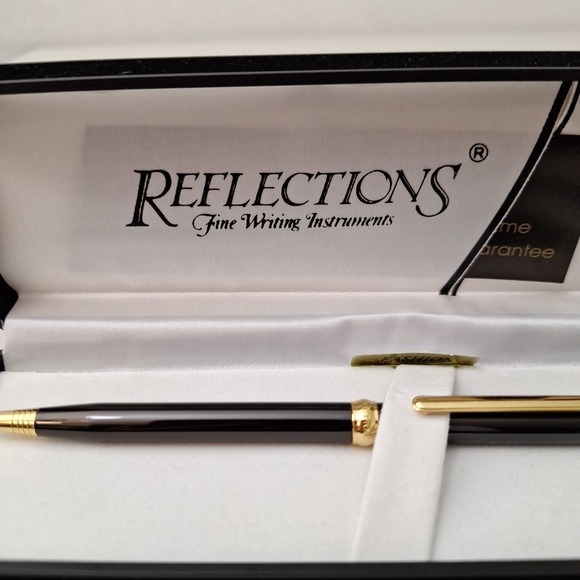 Vtg Reflections Fine Writing Instrument Pen Black And Gold In Original Gift Case - Picture 4 of 13